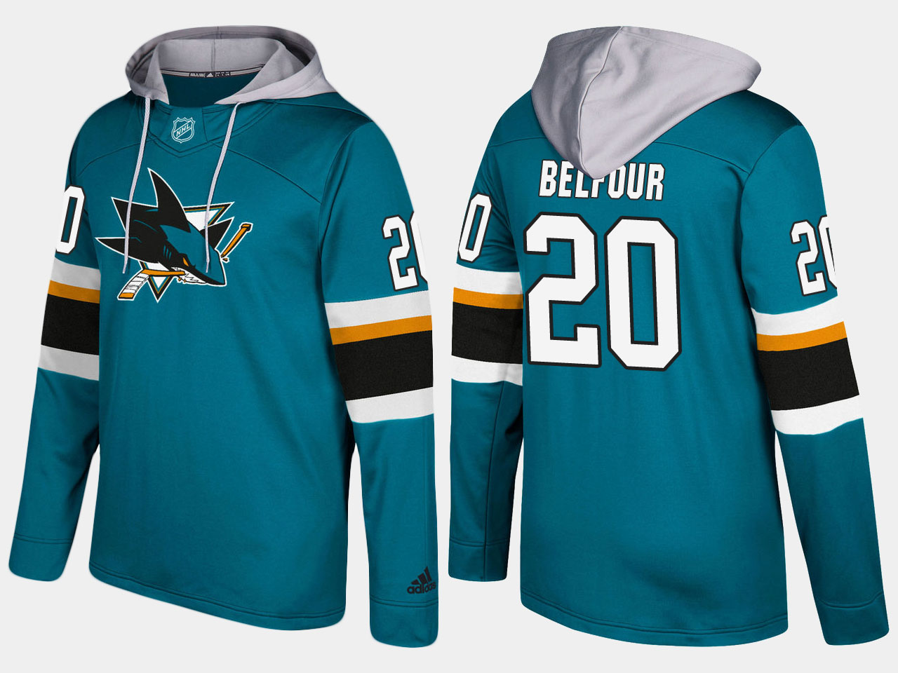 NHL Men San Jose sharks #20 retired ed belfour blue hoodie->san jose sharks->NHL Jersey